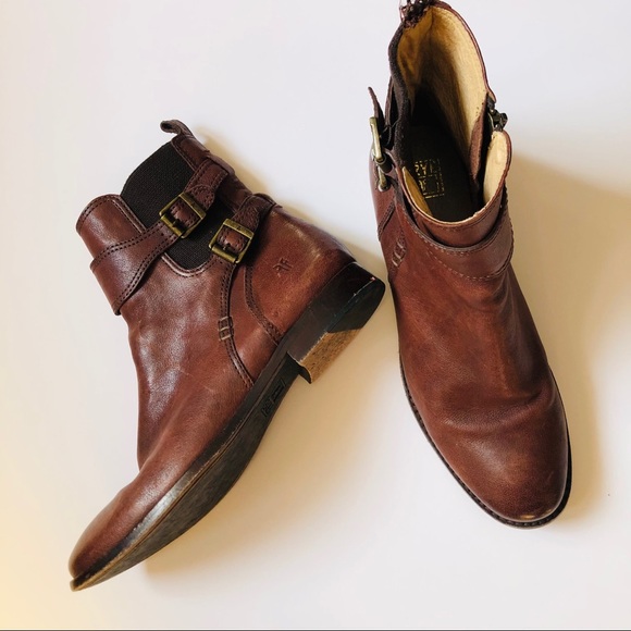 Frye | Anna Gore Biker Buckle Boot Sz 9.5 brown leather with buckles woman's - Picture 2 of 9